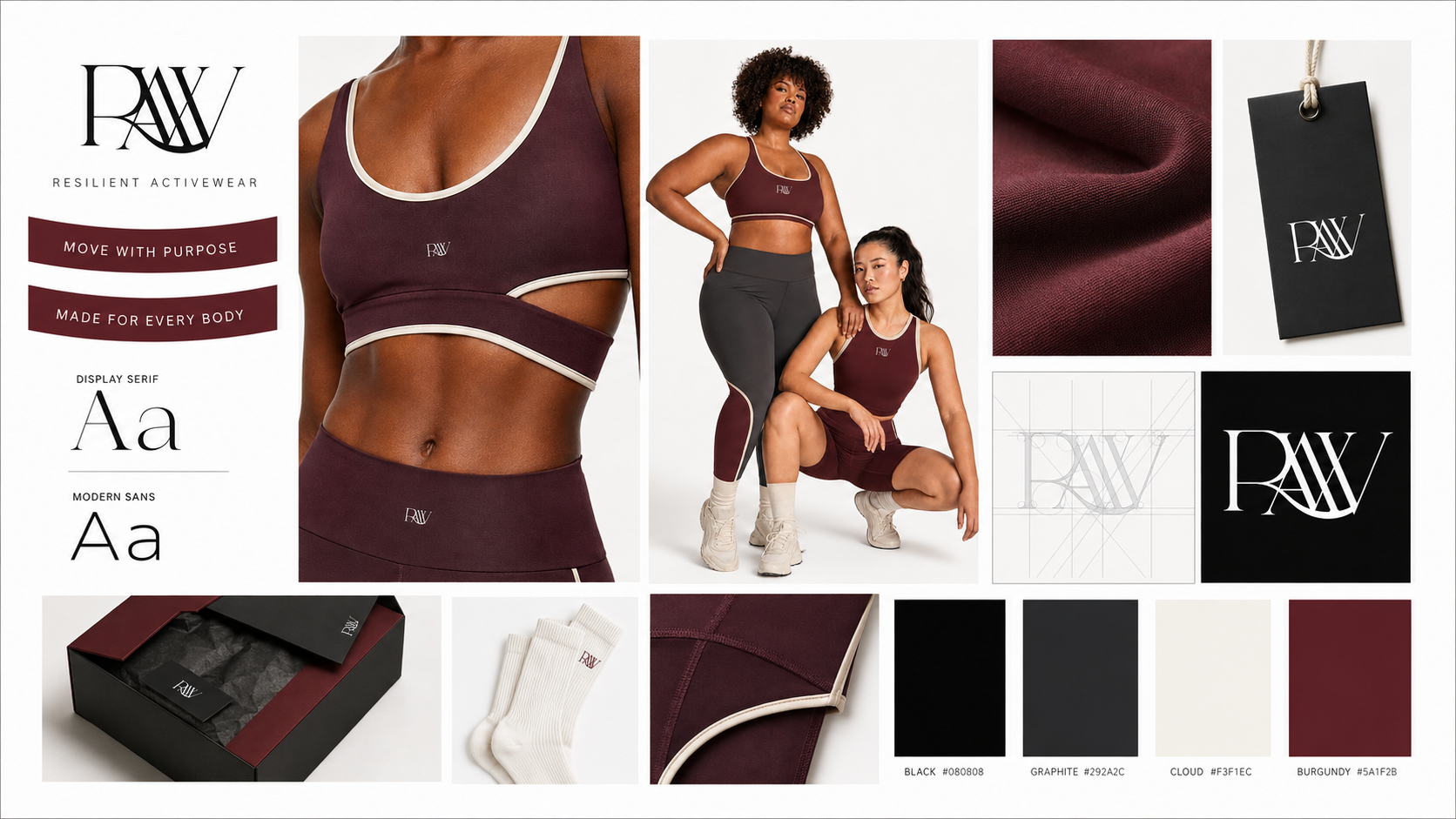 RAW Resilient Activewear creative direction moodboard